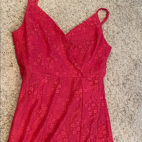 BCBG Hot Pink Lace Wrap Thigh Slit Dress - Picture 5 of 8